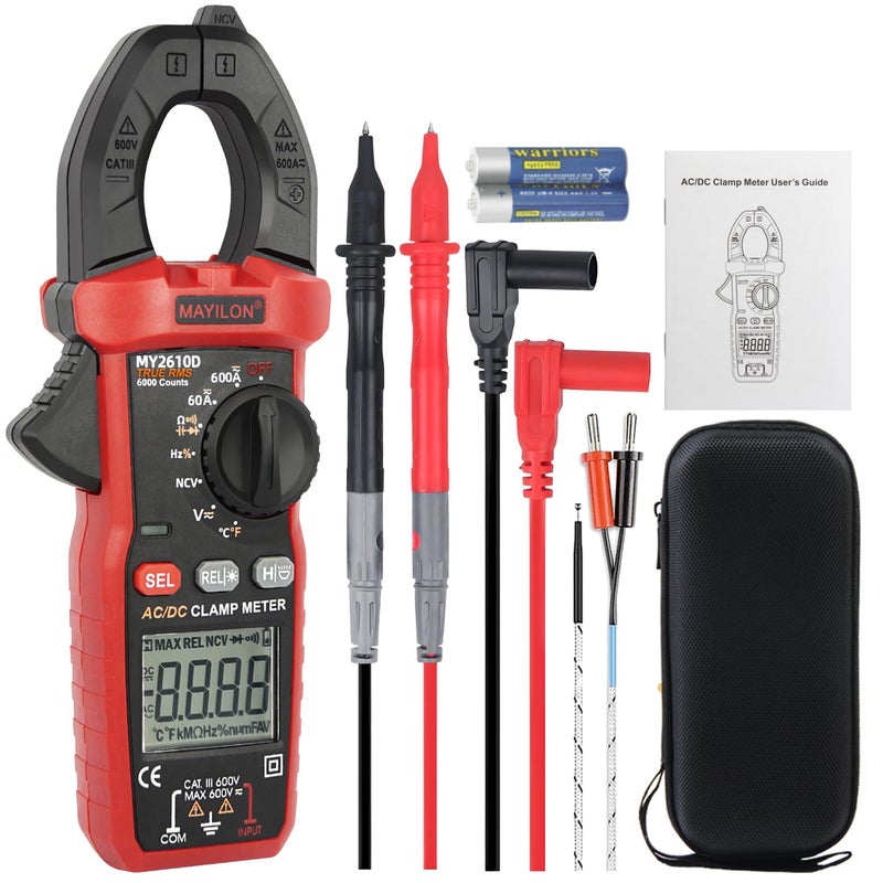 MAYILON Digital Clamp Meter, Multimeter TRMS 6000 Counts Amp Volt Meter Auto-ranging Measures AC/DC Voltage, AC/DC Current Capacitance NCV Frequency Live Wire Resistance Diode Temperature Continuity MY2610D - Image 1